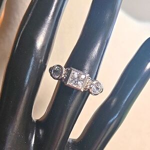 Judith Ripka Sterling Silver CZ Three Stone Ring
